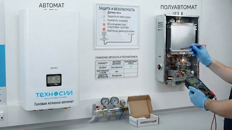 Газовая колонка автомат или полуавтомат: что безопаснее