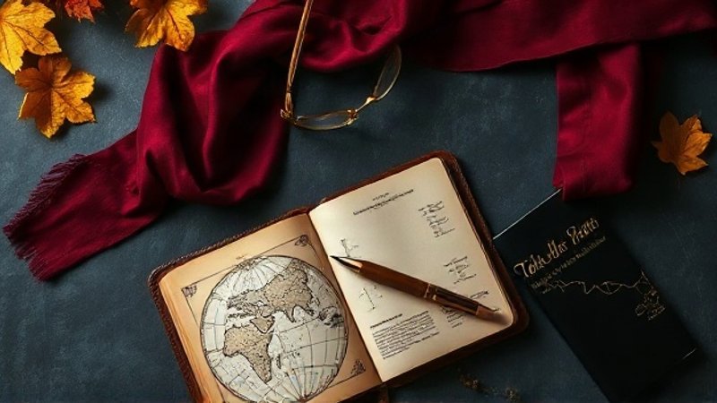 Вторничный осенний шик: как подчеркнуть индивидуальность и вдохновить окружающих Бордовый шелковый шарф, очки и золотое перо на звездной карте 1 Сентяб