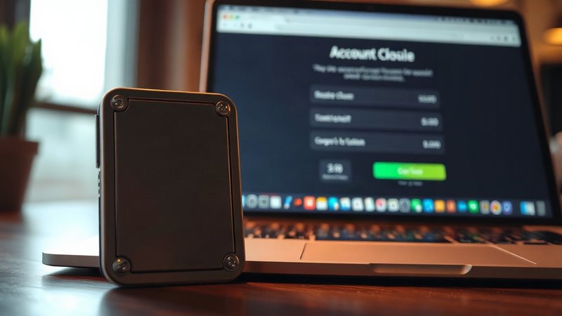 Уход с рынка: криптобиржа CoinEx сворачивает работу и возвращает активы Аппаратный криптокошелек на фоне экрана ноутбука с процессом вывода ср