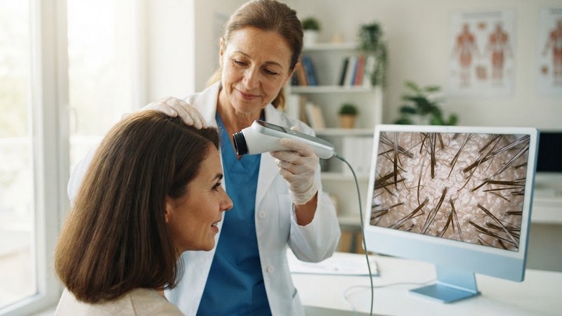 Трихологічна діагностика та огляд стану волосся і шкіри голови.