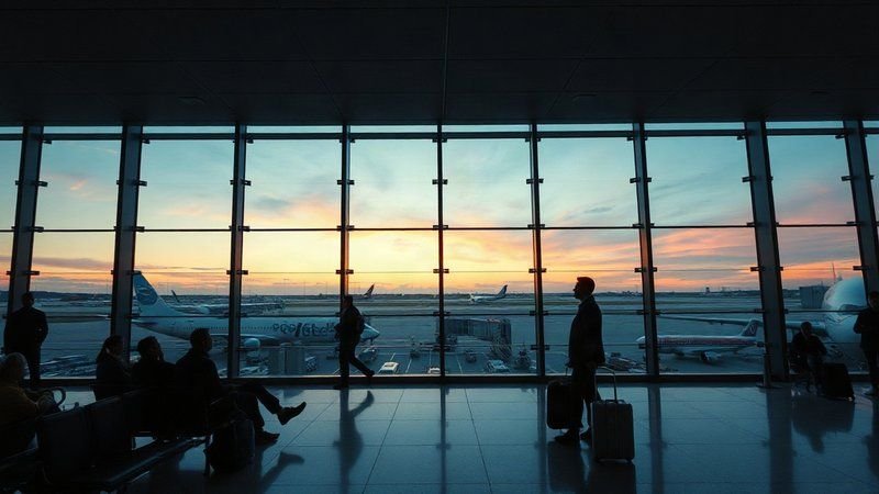 Санитарный инцидент на борту Qantas: как насекомые сорвали дальний рейс Зал ожидания аэропорта с видом на взлетную полосу через панорамное окн