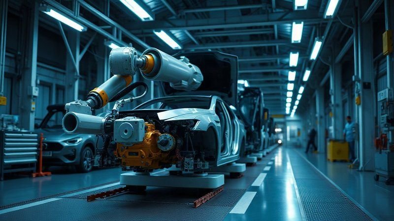 Рост неплатежеспособности немецких компаний: анализ макроэкономических последствий Остановленный роботизированный конвейер на автомобильном производстве