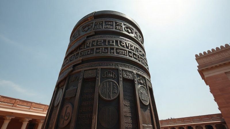 Загадка Железной колонны в Дели: Тайна древней антикоррозийной металлургии Индии Железная колонна в Дели на фоне архитектурного комплекса Кутб-Минар.