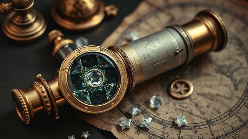 Мозаика зодиакальных энергий: октябрьские откровения космоса Винтажный медный калейдоскоп с россыпью звездных кристаллов