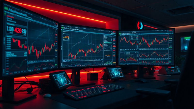 Автономные финансовые боты: почему Уолл-стрит опасается рыночного дисбаланса Рабочее место финансового аналитика с несколькими экранами, на которых